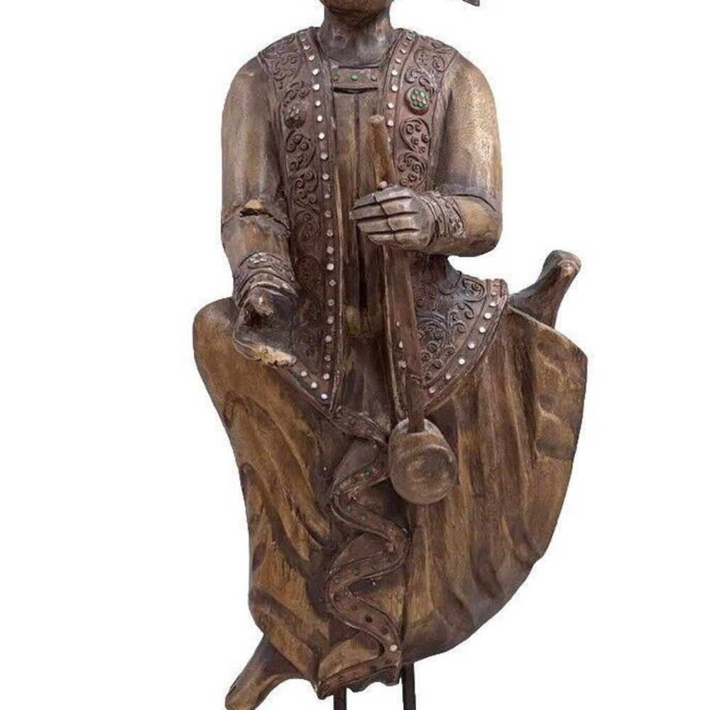 Vintage Hand Carved Wooden  Thai Asian Musician from Thailand-28 inches Tall